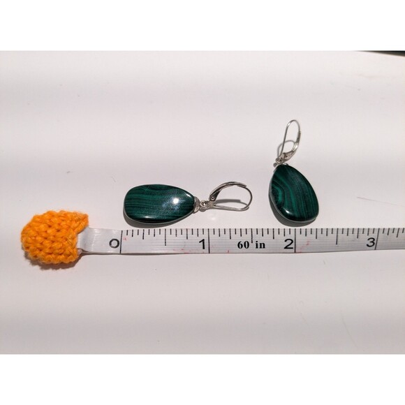 Sterling Silver 925 Polished Green Malachite Dangle Earrings Modern - Picture 3 of 6